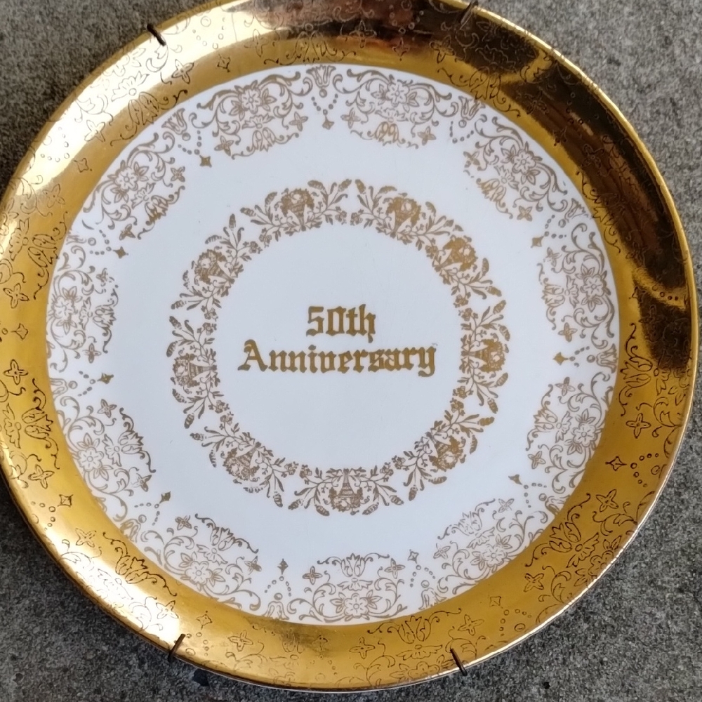 Elaboratly 22Karat GOLD Decorated 50th Anniversary Plate